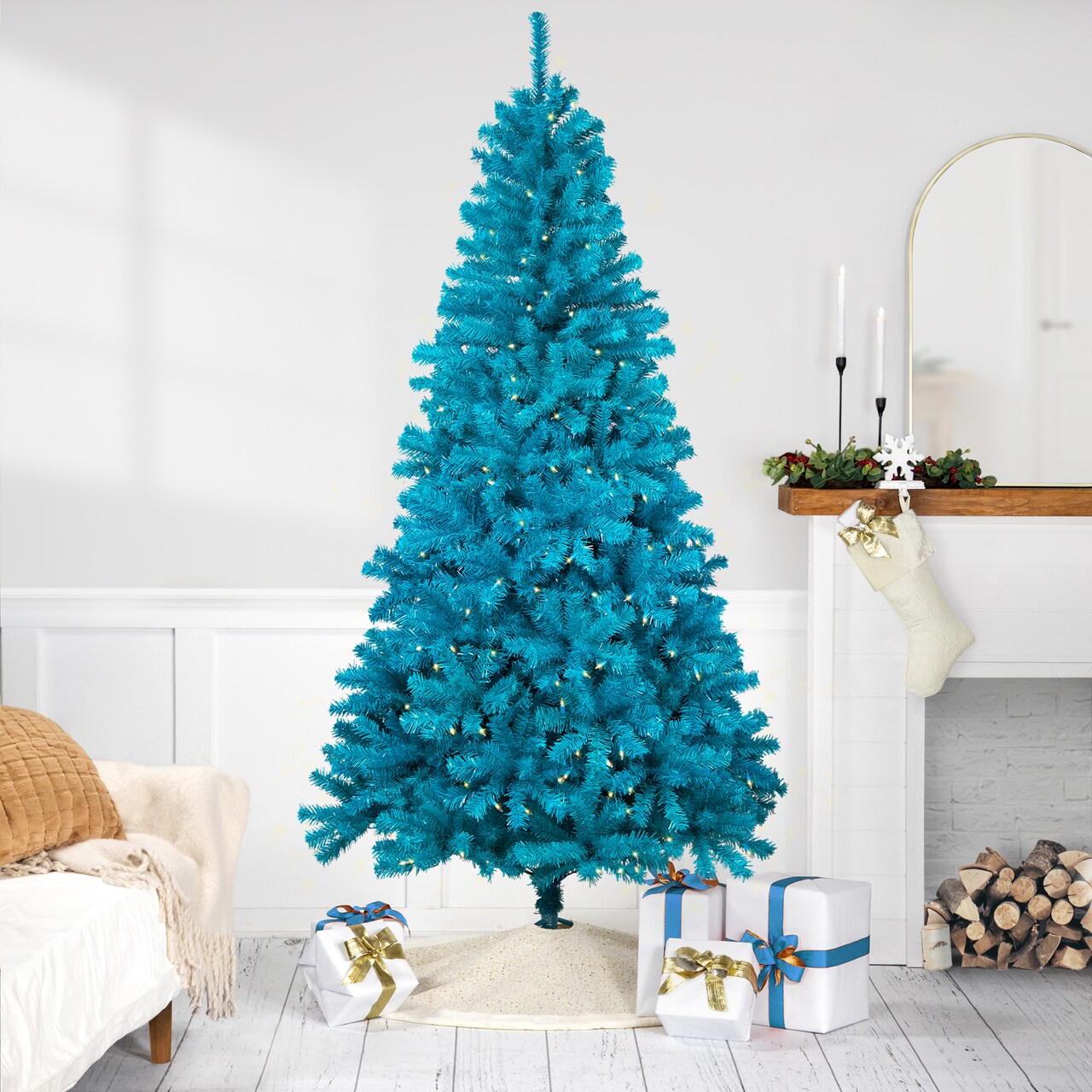 Northlight Pre-Lit Medium Pine Artificial Christmas Tree - 6' - Turquoise - Clear Lights
